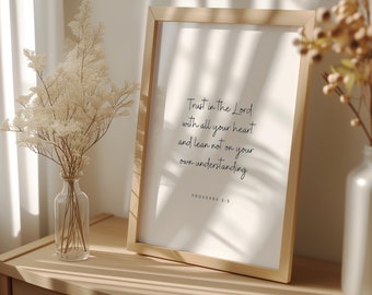 Proverbios 3:5, Confía en el Señor con todo tu corazón, Arte de la pared de las Escrituras, Arte de la pared del versículo bíblico, Cartel cristiano moderno, Imprimible cristiano