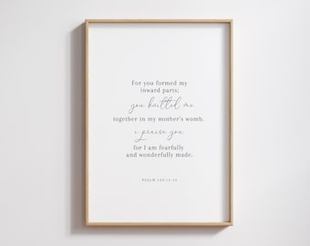 Psalm 139:13-14, I Am Fearfully and Wonderfully Made, Modern Bible Art, Scripture Printable Wall Art, Christian Decor