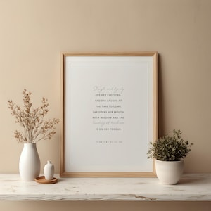 Proverbs 31:25-26, She is Clothed with Strength and Dignity, Bible Verse Printable, Bible Gifts For Women, Christian Mother&#39;s Day