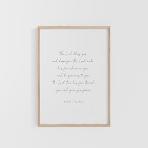 Numeri 6:24-26, The Lord Bless you and keep you, bijbelvers afdrukbaar, schriftkunst aan de muur, zegeningen afdrukken, christelijk huiscadeau