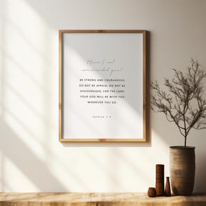 Joshua 1:9, Be Strong and Courageous, Bible Verse Printable, Minimal Christian Print, Scripture Decor, Christian Home Decor