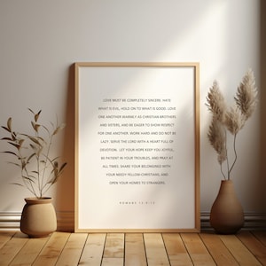 Romans 12:9-13, Love Must Be Sincere, Bible Verse Printable, Christian Wall Art, Scripture Printable, Scripture Home Decor, Bible Verse