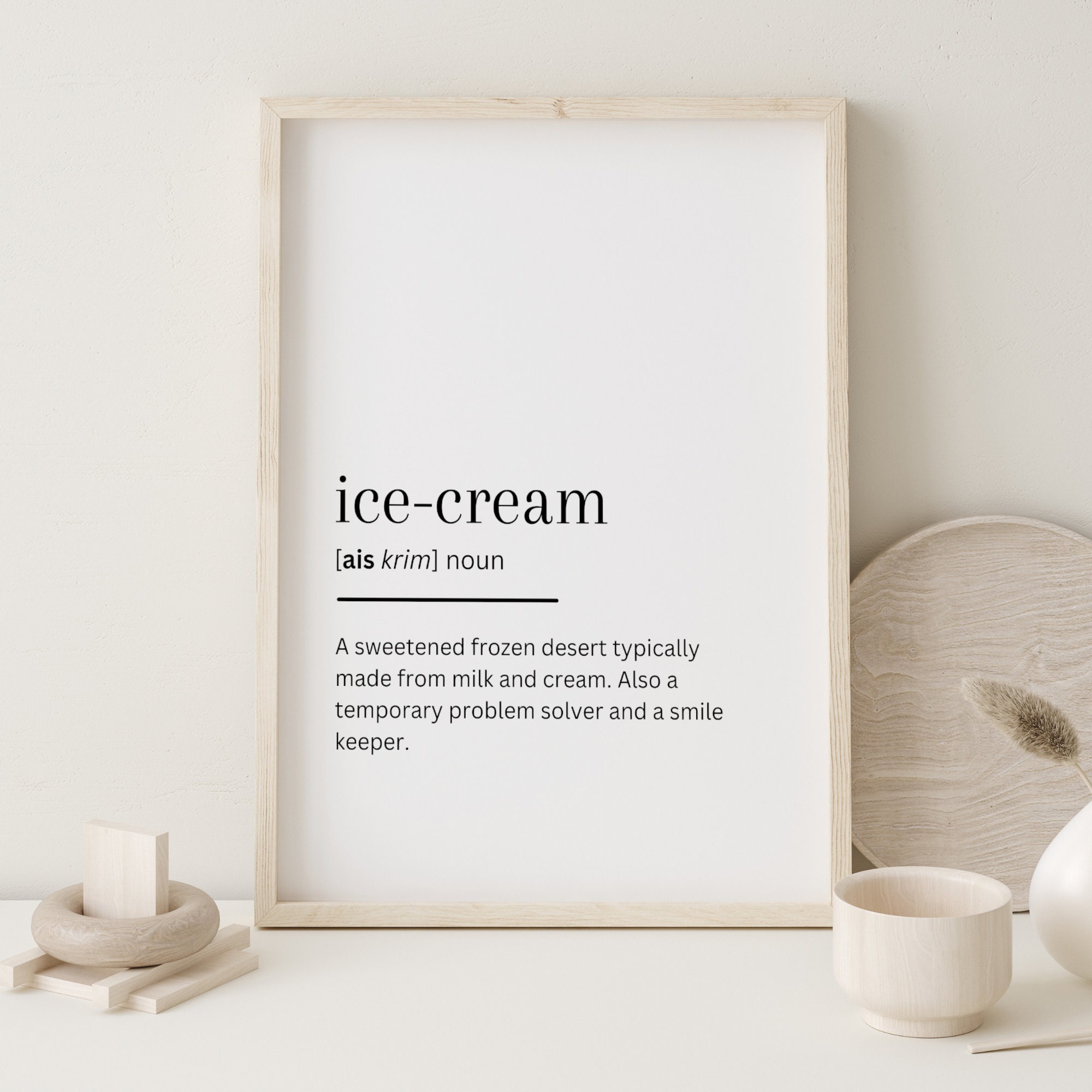 Ice Cream Definition Print, Ice Cream Wall Art, Kitchen Printable