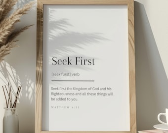 Matthew 6:33, Seek First The Kingdom Of God, Definition Printables, Bible Verse Printable, Scripture Wall Art, Modern Scripture Art
