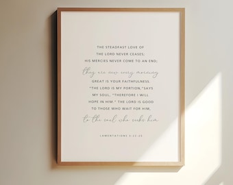 Lamentations 3:22-25, The Steadfast Love Of The Lord, Scripture Printable Wall Art, Bible Verse Printable, Minimal Christian Art
