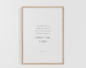 Luke 2:11, For Unto You is Born this Day, Christian Christmas Wall Art, Bible Verse Printable, Christmas Bible Verse, Christmas Digital