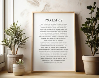 Salmo 62, Verdaderamente mi alma encuentra descanso en Dios, Arte imprimible de las Escrituras, Versículo bíblico imprimible, Decoración de la pared cristiana, Decoración del hogar cristiano