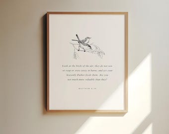 Matthew 6:26, Look at the Birds of the Air, Bible Verse Printable, Scripture Prints, Modern Bible Prints, Christian Home Decor