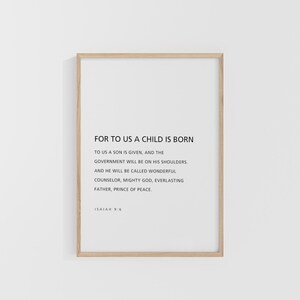 Isaiah 9:6, For to Us A Child Is Born, Christian Christmas Wall Art, Scripture Printable, Christmas Bible Verse, Bible Verse Printable