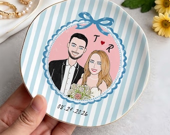 Custom Ring Dish Engagement, Personalized Couple Portrait Ring Dish, Engagement Gift for Her, Gift for Bride on Wedding Day