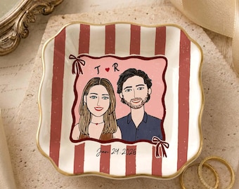 Custom Ring Dish Engagement, Personalized Wedding Ring Dish, Couple Portrait from Photo, Engagement Gift for Her, Bridal Gifts for Bride