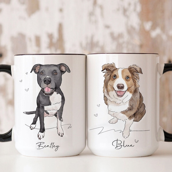 Custom Dog Art from Photo, Dog Owner Gift, Dog Line Art, Custom Dog Mug, Dog Dad Mug, Pet Color Art, Dog Watercolor Art, Pet Art, Cat Art