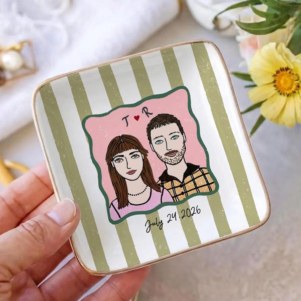 Custom Engagement Ring Dish, Personalized Proposal Portrait Ring Dish, Engaged Jewelry Tray, Trinket Tray for Couples, Engagement Gift