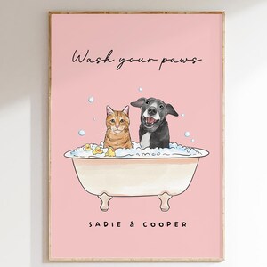 Custom Watercolor Dog Portrait from Photo, Personalized Pet in Bathtub, Funny Bathroom Art Print, Dog In Toilet Print, Bathroom Wall Art