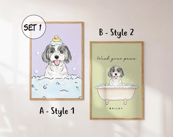 Custom Pet Portrait, Funny Pet Bathroom Art Print, Pet in Bathtub, Kids Bathroom Wall Art, Personalized Pet Gift, Bathroom Wall Art