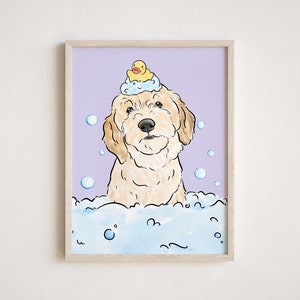 Personalised Pet Portrait, Kids Bathroom Wall Art, Dog Portraits, Personalized Pet Gift, Pet in Bubble Bath, Bathroom Portrait, Cat Dog Gift