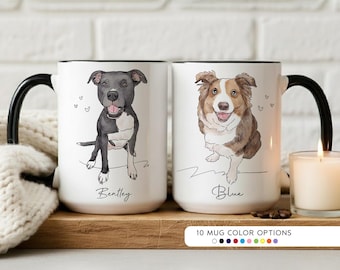 Custom Pet Portrait Mug, Personalized Watercolor Dog Cat Coffee Mug, Dog Mom Mug, Pet Lover Gift