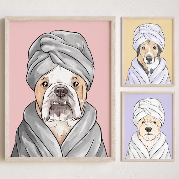 Custom Pet Portrait in Bathtub, Funny Bathroom Art Print, Kids Bathroom Wall Art, Pet in Bathtub, Dog In Toilet Print, Personalized Pet Gift