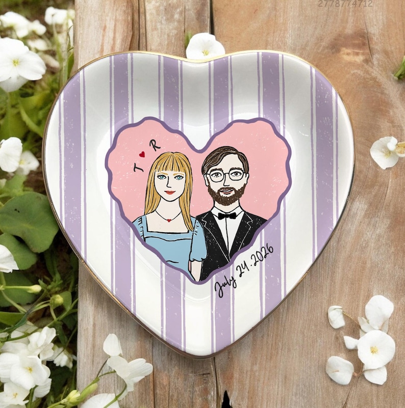 Custom Engagement Ring Dish, Personalized Proposal Portrait Ring Dish, Engaged Jewelry Tray, Trinket Tray for Couples, Engagement Gift immagine 4