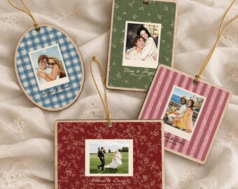 Adorno de madera personalizado para recuerdo de boda, adorno con retrato de pareja, regalo para recién casados, regalo para recién comprometidos