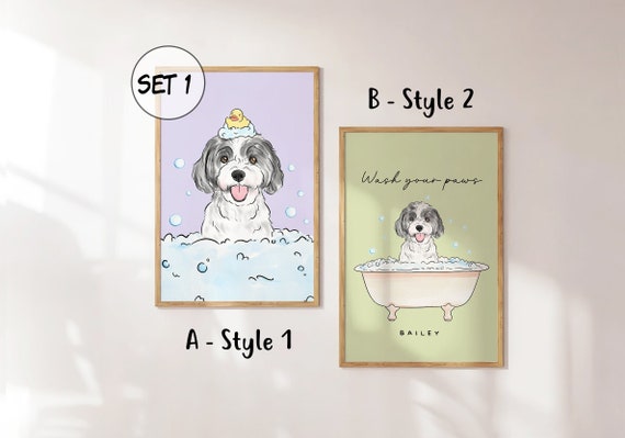Custom Pet Portrait, Funny Pet Bathroom Art Print, Pet in Bathtub, Kids Bathroom Wall Art, Personalized Pet Gift, Bathroom Wall Art