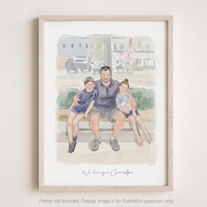 Custom Grandpa Portrait, Watercolor Family Portrait from Photo, Hand-Drawn Art Gift for Grandad from Grandkids, Gift from Daughter