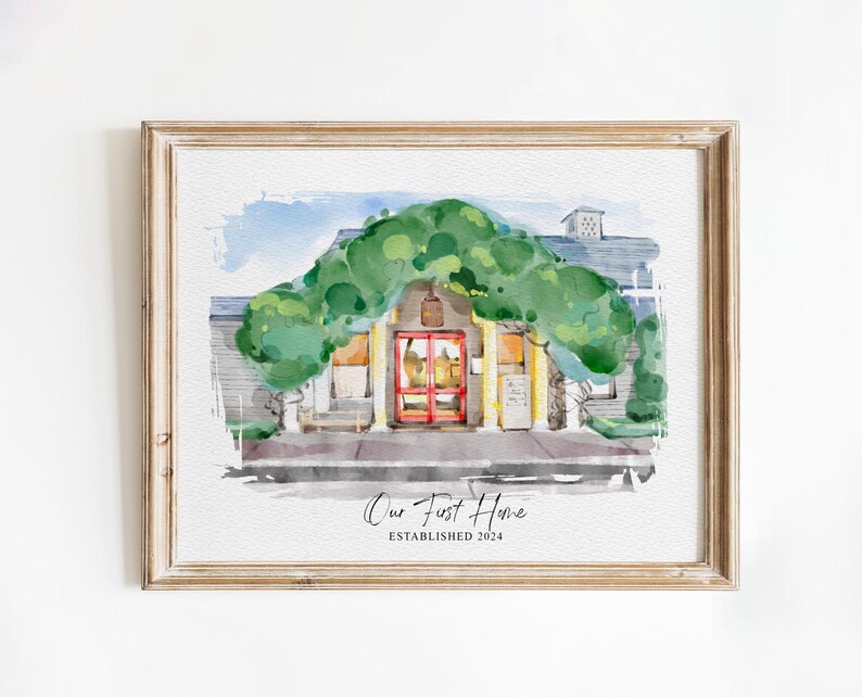 Custom Watercolor House Portrait Drawing From Photo, Our First Home ...