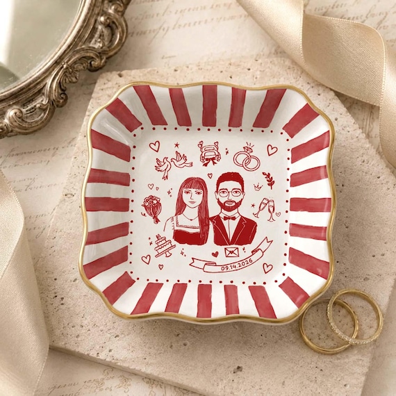 Custom Ring Dish Engagement, Personalized Wedding Ring Dish, Couple Portrait from Photo, Engagement Gift for Her, Bridal Gifts for Bride