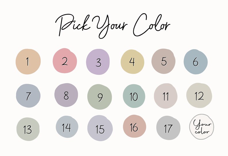 May include: A chart with 17 color swatches numbered 1 through 17. The chart is titled "Pick Your Color".