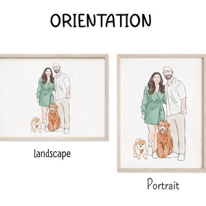 Pu&ograve; includere: Un'illustrazione ad acquerello di una coppia con due cani. La coppia &egrave; in piedi insieme, e i cani sono seduti di fronte a loro. L'illustrazione &egrave; in orientamento orizzontale.