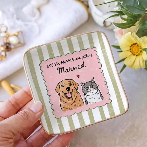 Custom Pet Ring Dish, My Humans Are Getting Married Jewelry Trinket Dish, Personalized Dog Portrait Ring Dish, Engagement Gift For Her