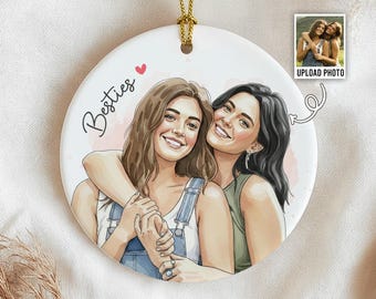 Personalized Watercolor Photo Bestie Ornament, Best Friend Portrait Ornament, Custom Ornament Gift for Roomies, Friendship Gift, Bestie Gift