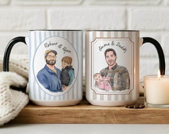 Custom Dad Portrait Mug, Personalized Coffee Mug for Father, First Time Dad Gift, New Parent Gift, Father's Day Keepsake Mug