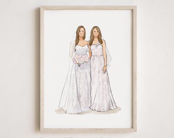 Custom Generational Bride Watercolor Portrait, Bride and Mother Painting, Mother Of The Bride Wedding Gift