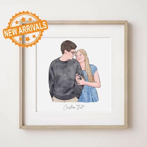 Custom Couple Portrait Art, First Anniversary, Custom Portrait From Photo, Couple Proposal, Anniversary Gift for Him, Engagement Print