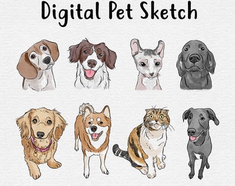 Disegno ad acquerello personalizzato, disegno ad acquerello personalizzato per animali domestici, schizzo di animali domestici da foto, semplice dipinto di cani, arte personalizzata, SOLO FILE DIGITALE