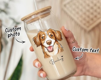 Custom Pet Mug, Personalized Dog Cat Portrait Glass Mug, Dog Portrait from Photo, Pet Lovers Coffee Mug