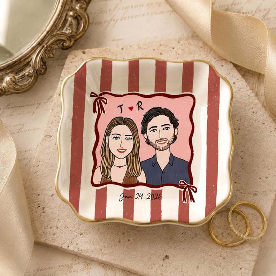 Custom Ring Dish Engagement, Personalized Wedding Ring Dish, Couple Portrait from Photo, Engagement Gift for Her, Bridal Gifts for Bride