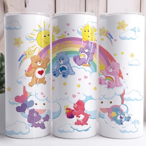 Cartoon Rainbow Bears 80&#39;s Throwback 1980&#39;s Kid 20 oz Stainless Steel Skinny Tumbler