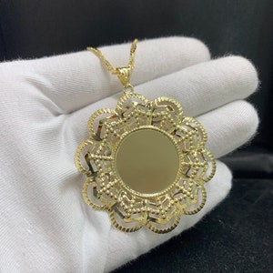 14 K Echtgoldrahmen Anhänger - Halskette, Personalisiert, Sie können jedes Bild einfügen oder etwas Vorder- oder Rückseite schreiben, tolles Geschenk für sie.