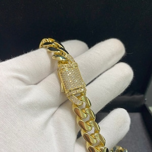 14k Yellow Gold Miami Cuban Link Chain Necklace, 14mm