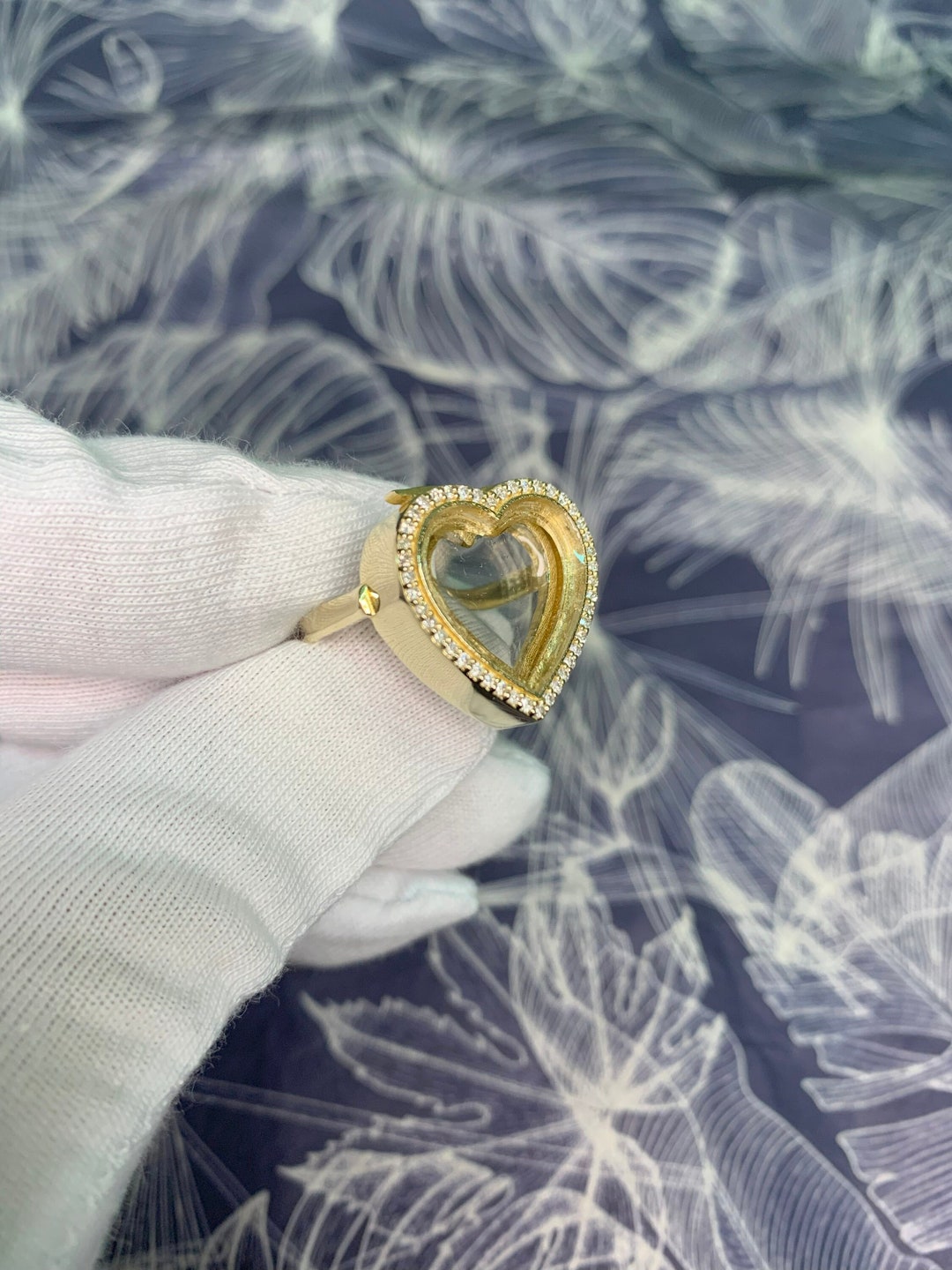 14K Gold, Real Diamond Personalized Cremation Ring for Ashes, Heart ...
