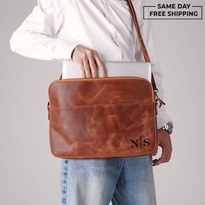 Personalized Laptop Sleeve: Crossbody Leather Laptop Bag for Women,