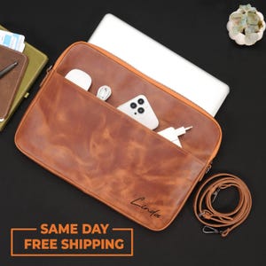 Personalized Phd Graduation Gifts, Class of 2026: Leather Crossbody Laptop Bag