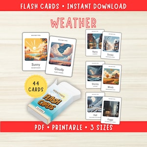 Carte mémoire d'apprentissage météo pour Montessori, carte mémoire de matériel pédagogique pour la salle de classe pour enseignants, cartes PDF imprimables pour enfants d'âge préscolaire pour maman