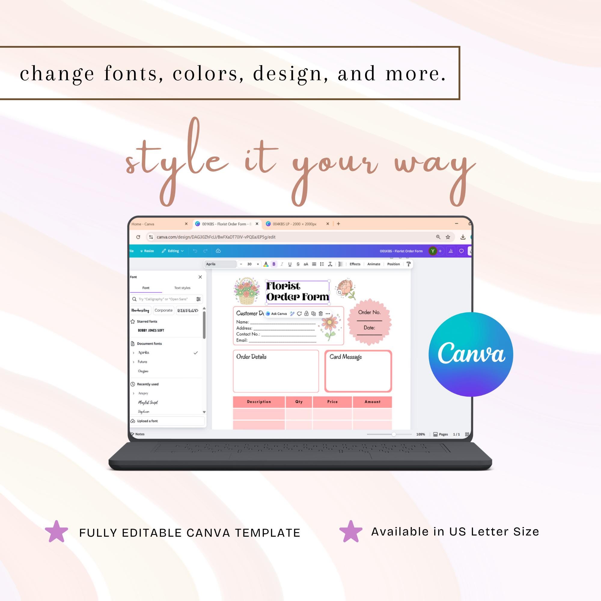 Pink Florist Order Form, Flower Shop Custom Business Form, Bouquet ...