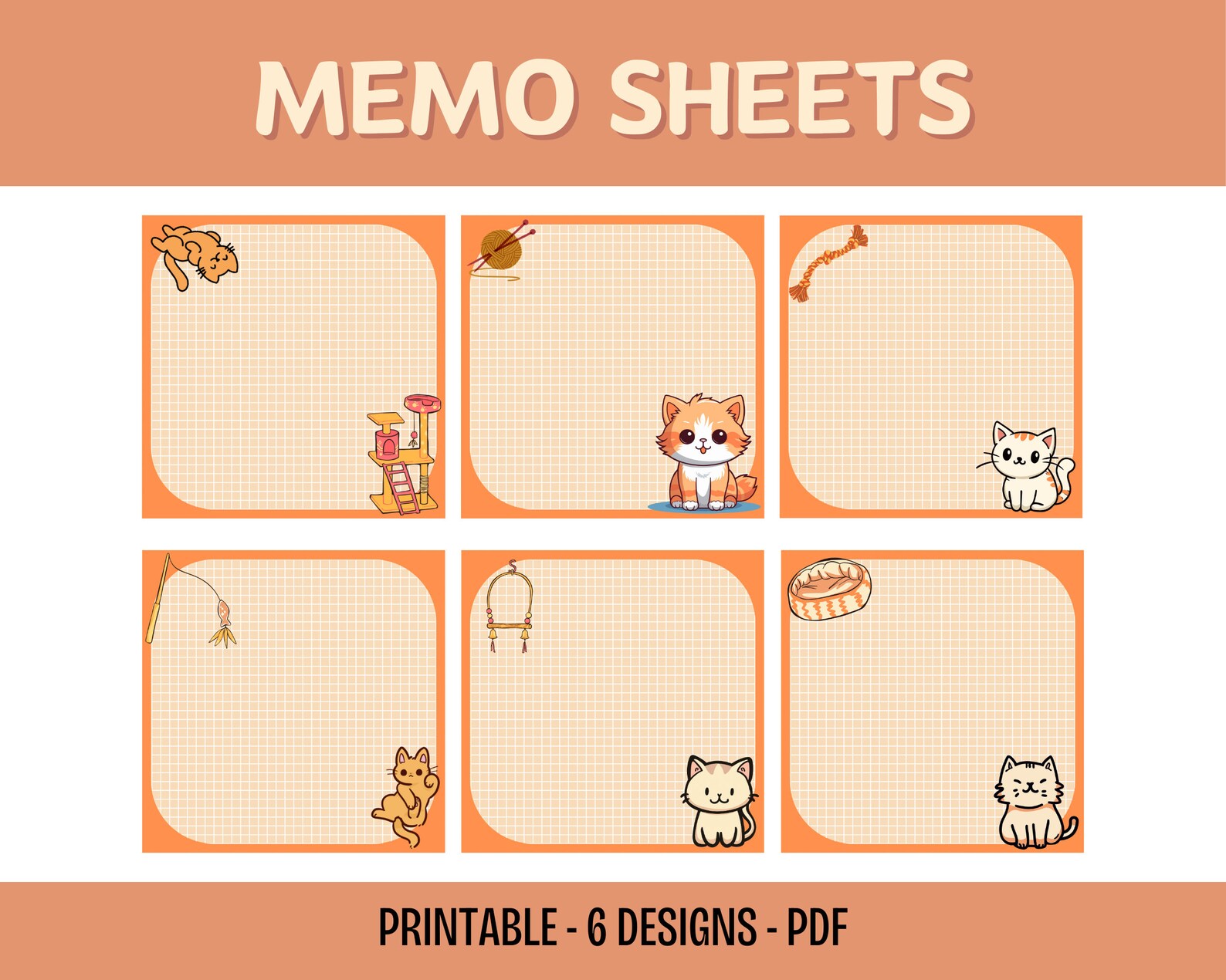 Orange Cat Memo Pad Sheet Printable, Cute Notepad Stationery, Pastel ...