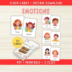 Tarjetas didácticas de emociones para Montessori, material educativo para el aula, tarjetas didácticas para profesores, PDF preescolar, sentimientos humanos para niños, imprimibles para mamá