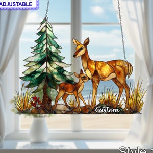 Family Deer Window Hanging, Stained Glass Style Suncatcher, Acrylic Deer Ornament, Woodland Wildlife Decor, Rustic Forest Animal Custom Gift