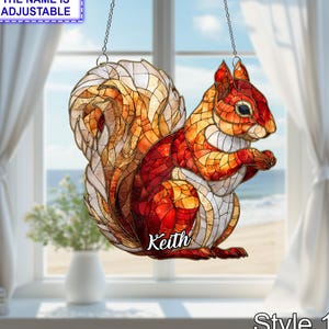 Red Squirrel Acrylic Suncatcher, Window Hanging Forest Animal Decor,Wildlife Ornament, Cute Squirrel Gift for Nature and Animal Lovers